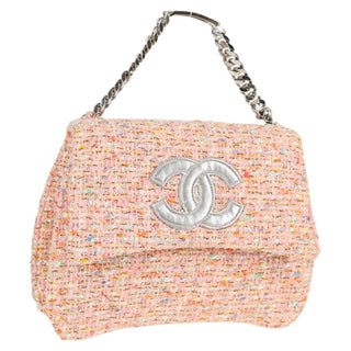 Chanel Vintage CC Chain Top Handle Bag Quilted Tweed