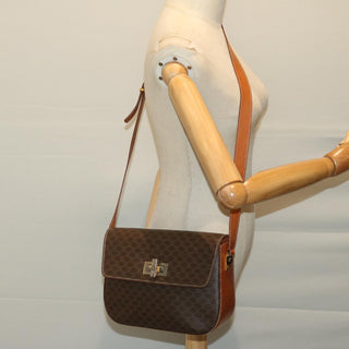 Celine Vintage Convertible Macadam Turnlock Shoulder Bag Canvas and Leather