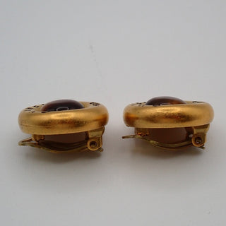Chanel Vintage Round CC Button Clip-On Earrings Metal and Resin