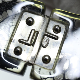 Chanel CC Hinged Bangle Bracelet Resin with Lace and Faux Pearls