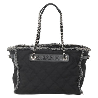Chanel Logo Chain Tote Quilted Nylon with Tweed