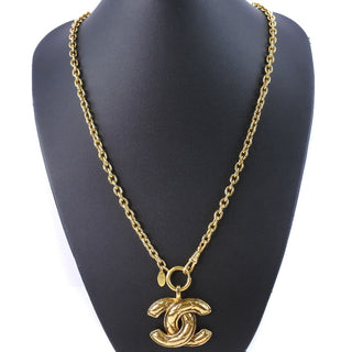 Chanel Vintage Quilted CC Pendant Necklace Metal