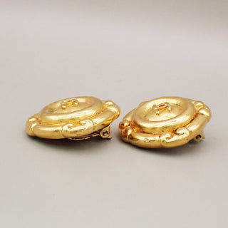 Chanel Vintage CC Round Button Clip-On Earrings Metal