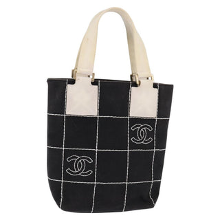 Chanel Chocolate Bar CC Logo Tote Canvas