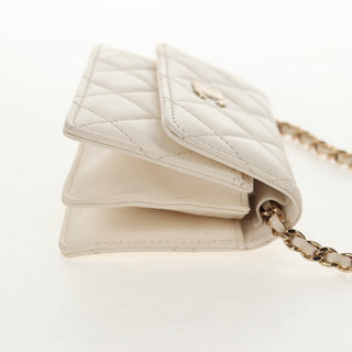 Chanel Camellia Bow Flap Card Holder with Chain Quilted Lambskin