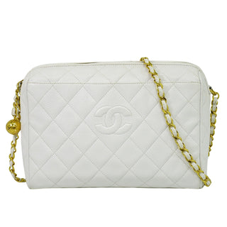 Chanel Vintage Diamond CC Camera Shoulder Bag Quilted Caviar