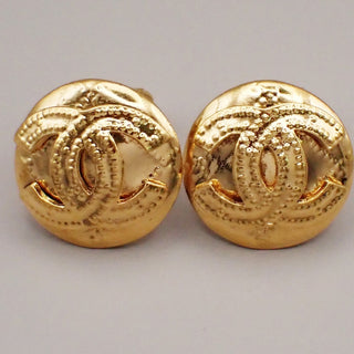 Chanel Vintage CC Logo Round Clip on Earrings Textured Metal