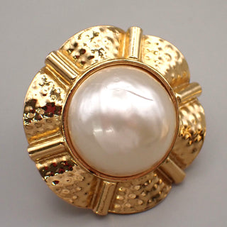 Chanel Vintage Round Clip-On Earrings Metal with Faux Pearl