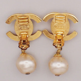 Chanel Vintage CC Drop Clip-On Earrings Metal with Faux Pearl