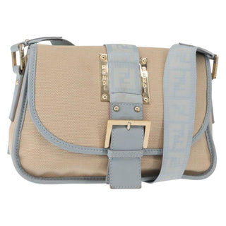 Fendi Logo Flap Shoulder Bag Canvas