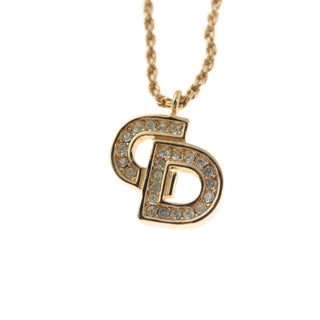 Christian Dior CD Pendant Necklace Metal and Crystals