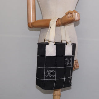 Chanel Chocolate Bar CC Logo Tote Canvas