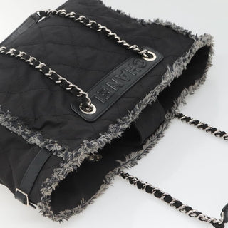 Chanel Logo Chain Tote Quilted Nylon with Tweed