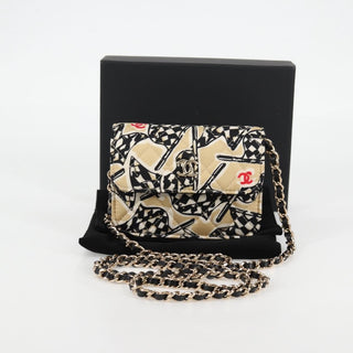 Chanel Flap Card Holder on Chain Quilted Printed Canvas
