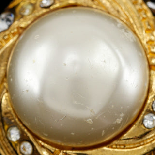 Chanel Vintage Round CC Clip-On Earrings Metal with Faux Pearl