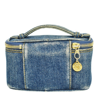 Chanel Vintage Timeless Zip Around Vanity Case Denim