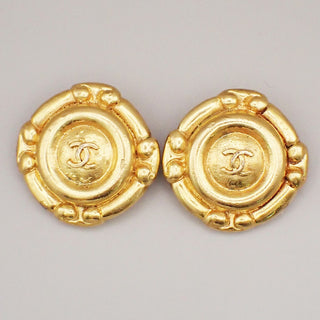 Chanel Vintage CC Round Button Clip-On Earrings Metal