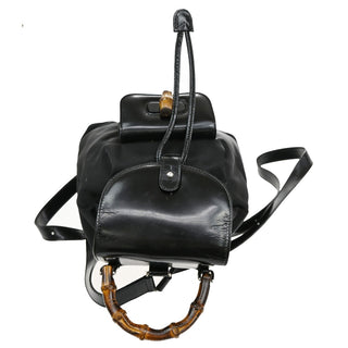 Gucci Vintage Bamboo Backpack Nylon and Patent Leather