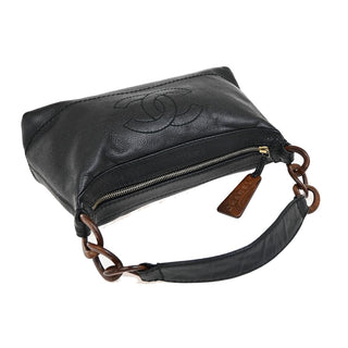 Chanel Vintage Wood Chain CC Shoulder Bag Caviar