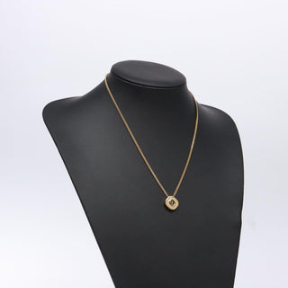 Christian Dior CD Round Pendant Necklace Metal and Crystals