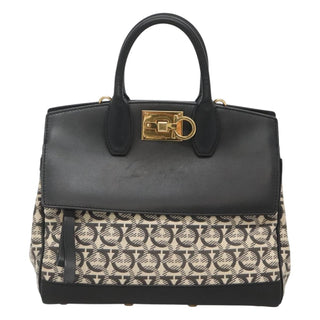 Salvatore Ferragamo Studio Satchel Gancini Jacquard and Leather