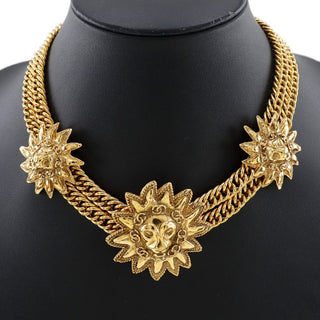 Chanel Vintage Double Chain Leo Lion Sun Necklace Metal