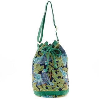 Hermes Vintage Drawstring Bucket Shoulder Bag Printed Canvas