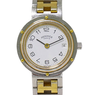 Hermes Clipper Quartz Watch Stainless Steel with Plated Metal and Mother of Pearl