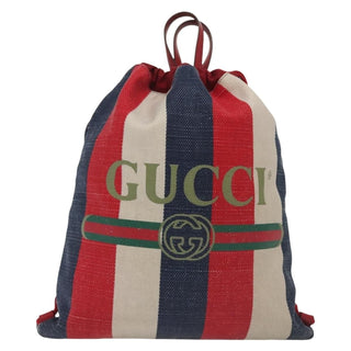 Gucci Logo Drawstring Backpack Striped Canvas