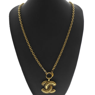 Chanel Vintage Quilted CC Pendant Necklace Metal
