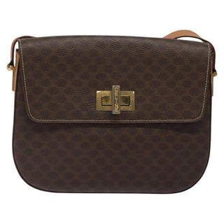 Celine Vintage Convertible Macadam Turnlock Shoulder Bag Canvas and Leather
