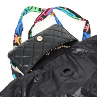 Chanel Foldable Tote Bag with Chain Quilted Caviar with Printed Nylon