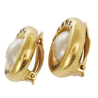 Chanel Vintage Round CC Clip-On Earrings Metal with Faux Pearl