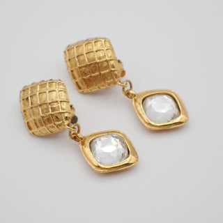 Chanel Vintage Drop Clip On Earrings Crystal with Metal