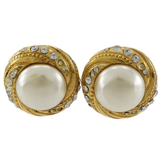 Chanel Vintage Round CC Clip-On Earrings Metal with Faux Pearl