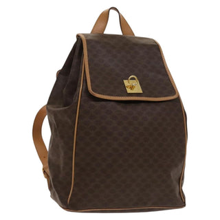 Celine Vintage Drawstring Flap Backpack Macadam Coated Canvas