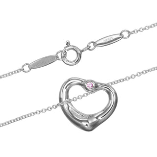Tiffany & Co. Elsa Peretti Open Heart Pendant Necklace Sterling Silver with Pink Sapphire
