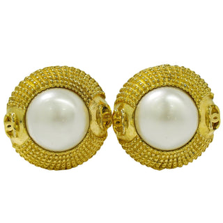 Chanel Vintage Round Clip-On Embellished Metal with Faux Pearl