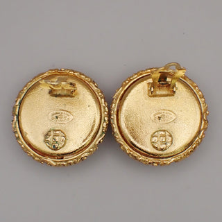 Chanel Vintage CC Logo Round Clip-on Earrings Metal with Crystals