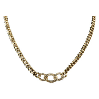 Christian Dior CD Chain Link Necklace Metal with Crystals