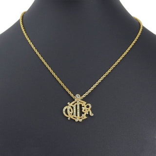 Christian Dior Logo Pendant Necklace Metal with Crystal