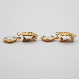 Chanel Vintage Drop Clip On Earrings Crystal with Metal