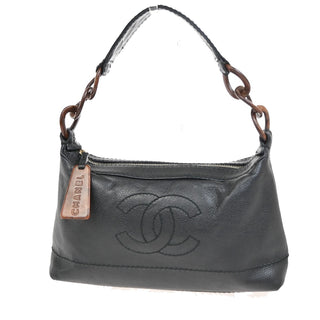 Chanel Vintage Wood Chain CC Shoulder Bag Caviar