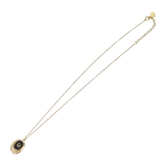 Christian Dior Vintage Logo Round Pendant Necklace Metal and Crystals
