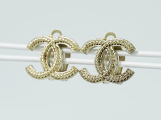 Chanel CC Hoop Clip-On Earrings Crystal Embellished Metal