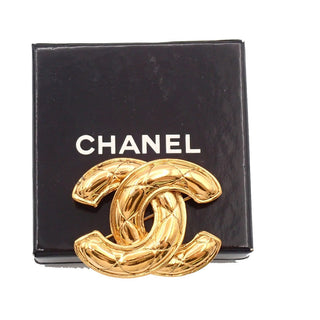 Chanel Vintage Quilted CC Brooch Metal