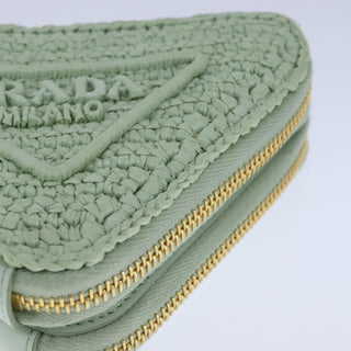 Prada Triangle Logo Zip Around Shoulder Bag Raffia and Leather