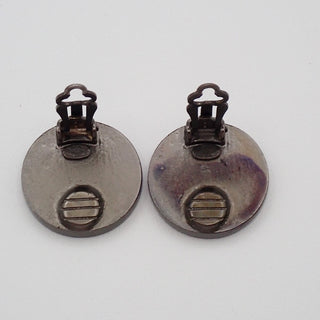 Chanel Vintage CC Round Button Clip-On Earrings Metal and Leather